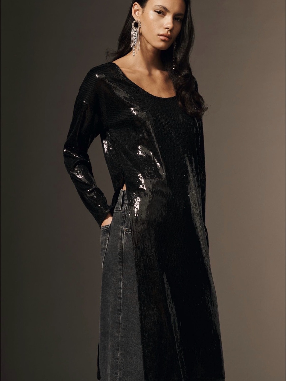 Anthropologie long sleeve sequin tunic